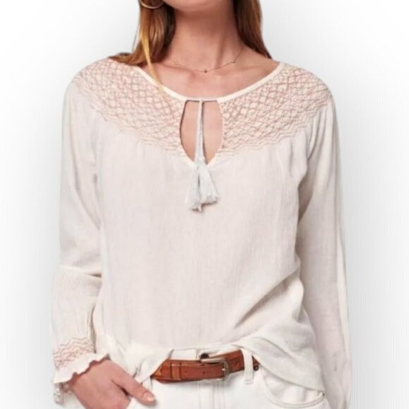 Faherty Laura Embroidered Top Whisper White Cotton XS Phoebe Buffay Boho Hippie - Picture 16 of 16